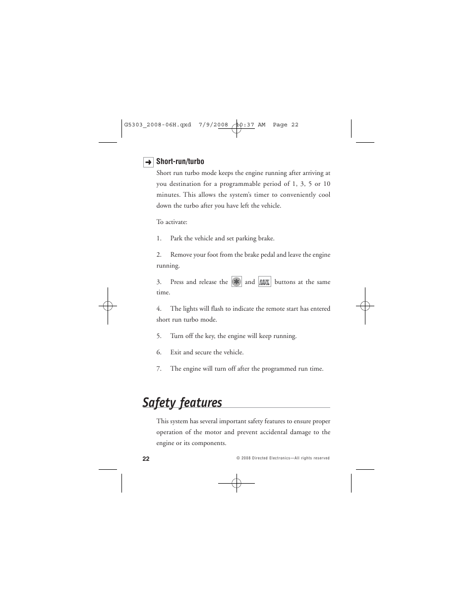 Safety features | Avital 5303 User Manual | Page 25 / 43