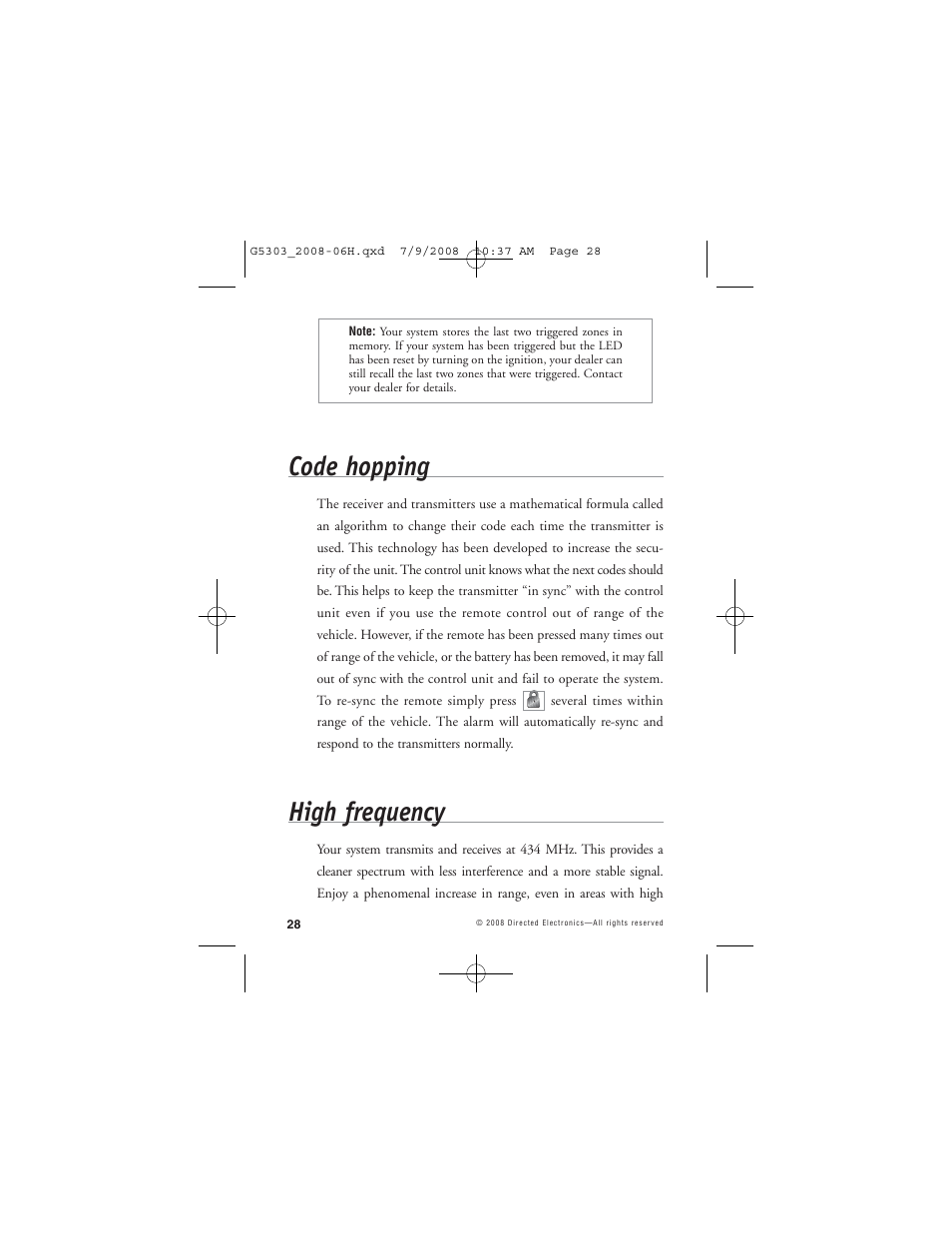 Code hopping, High frequency | Avital 5303 User Manual | Page 31 / 43