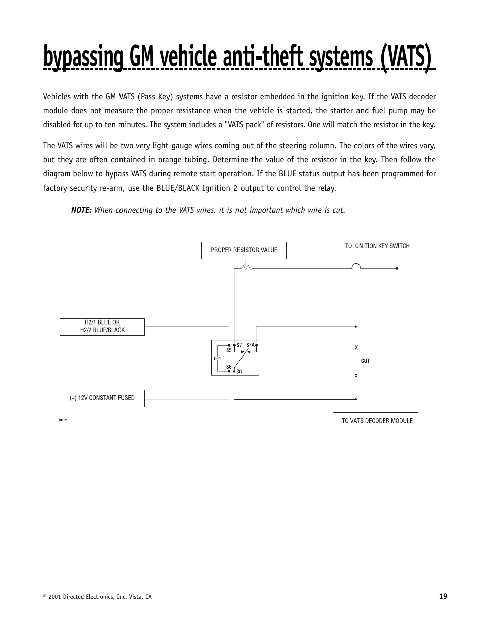 Bypassing gm vehicle anti-theft systems (vats) | Avital AviStart 3000 User Manual | Page 19 / 40