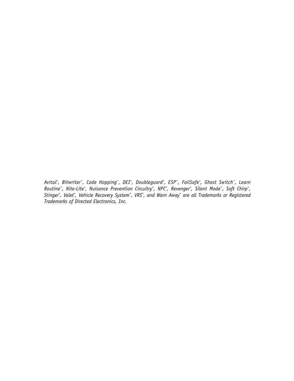 Avital, Bitwriter, Code hopping | Doubleguard, Failsafe, Ghost switch, Learn routine, Nite-lite, Nuisance prevention circuitry, Revenger | Avital AviStart 3000 User Manual | Page 2 / 40