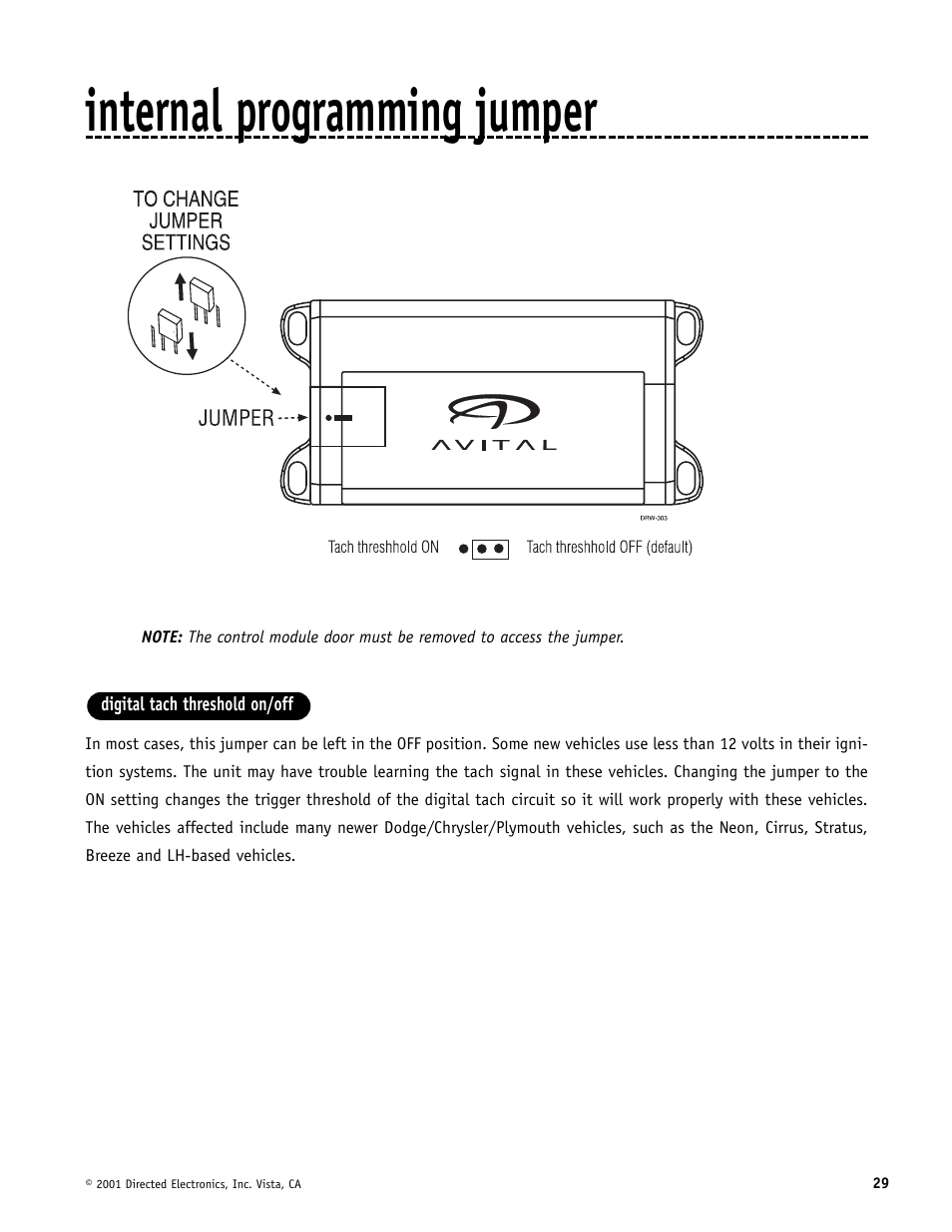 Internal programming jumper | Avital AviStart 3000 User Manual | Page 29 / 40