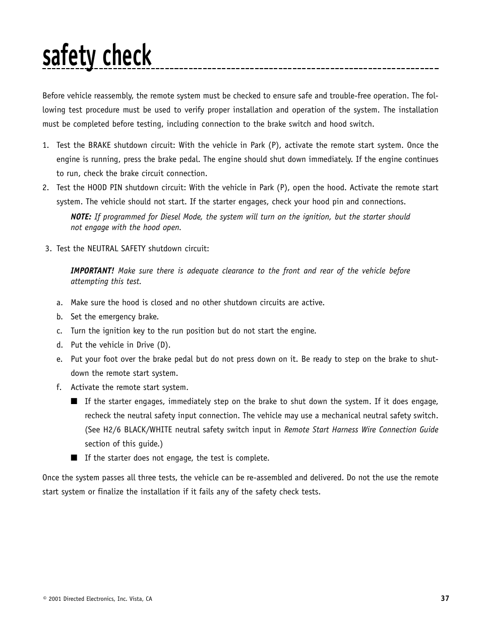 Safety check | Avital AviStart 3000 User Manual | Page 37 / 40