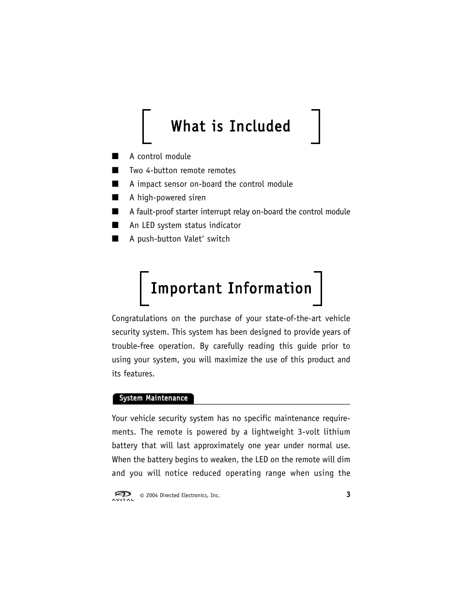 Wwh haatt iiss iin nccllu ud deed d, Iim mp po orrttaan ntt iin nffo orrm maattiio on n | Avital 2300 User Manual | Page 7 / 26