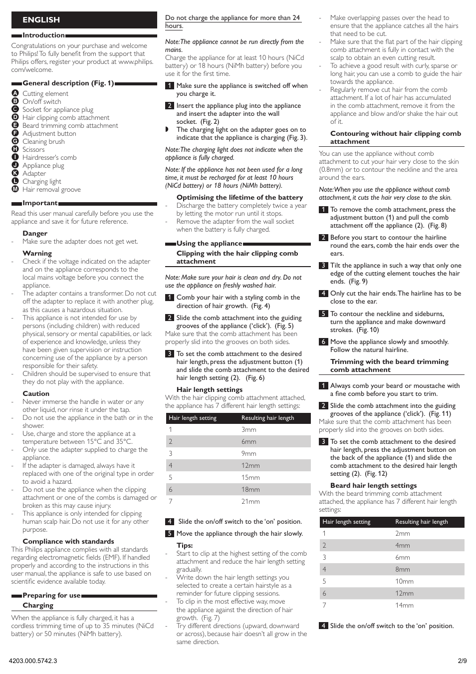 English | Philips HAIRCLIPPER Series 1000 Cortapelos User Manual | Page 2 / 9