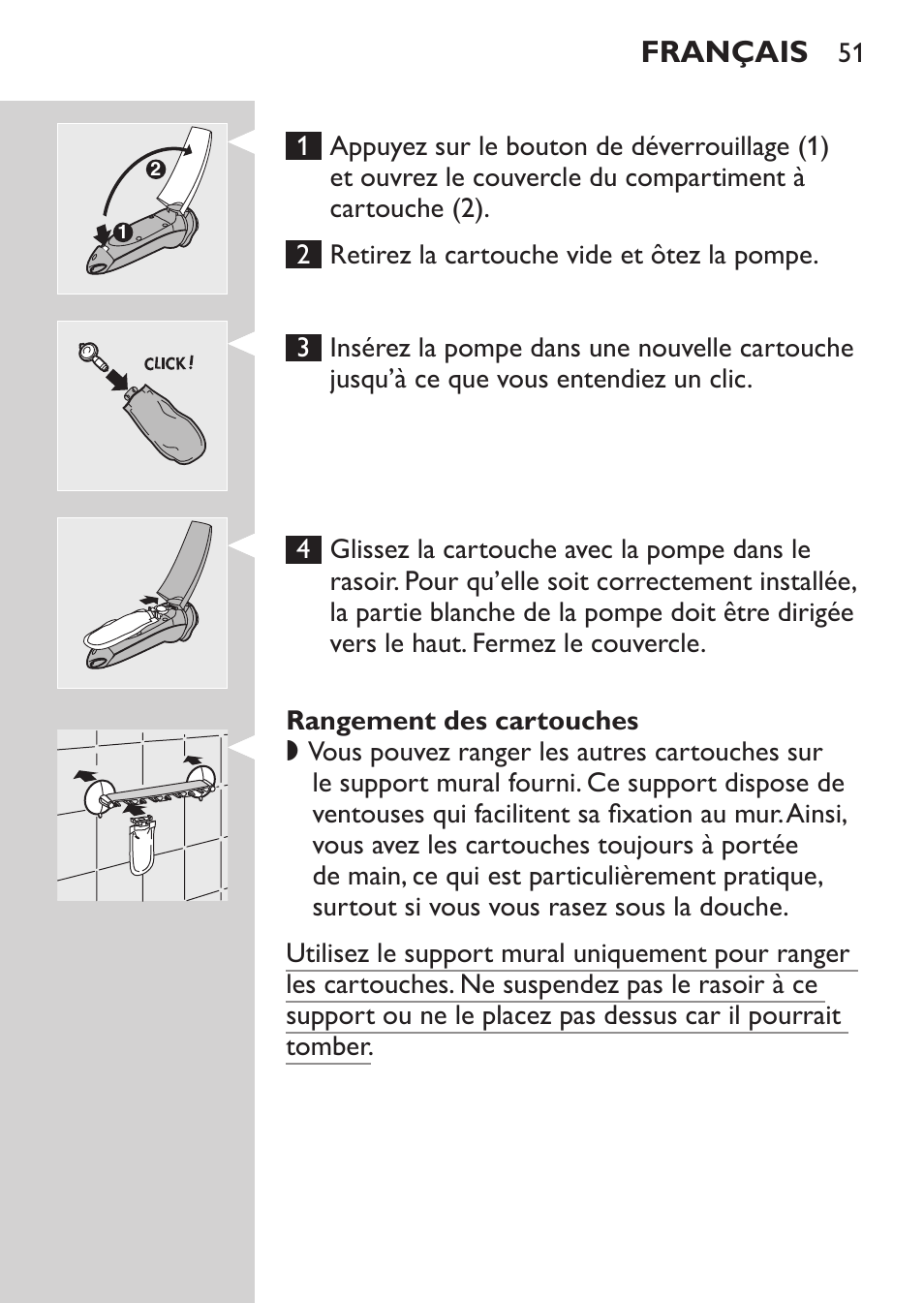 Rangement des cartouches, Français | Philips Afeitadora NIVEA FOR MEN User Manual | Page 49 / 124