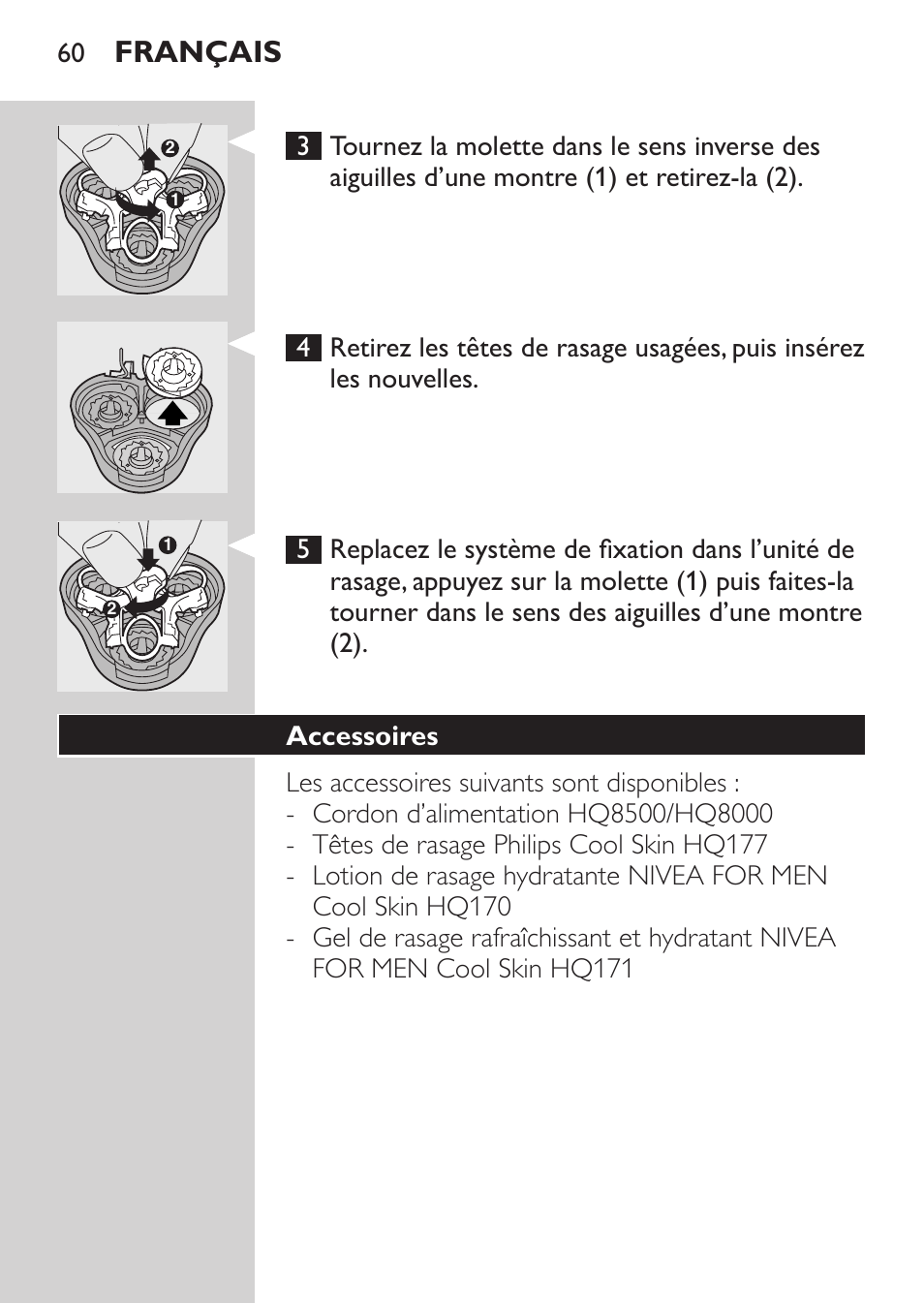 Accessoires, Français | Philips Afeitadora NIVEA FOR MEN User Manual | Page 58 / 124