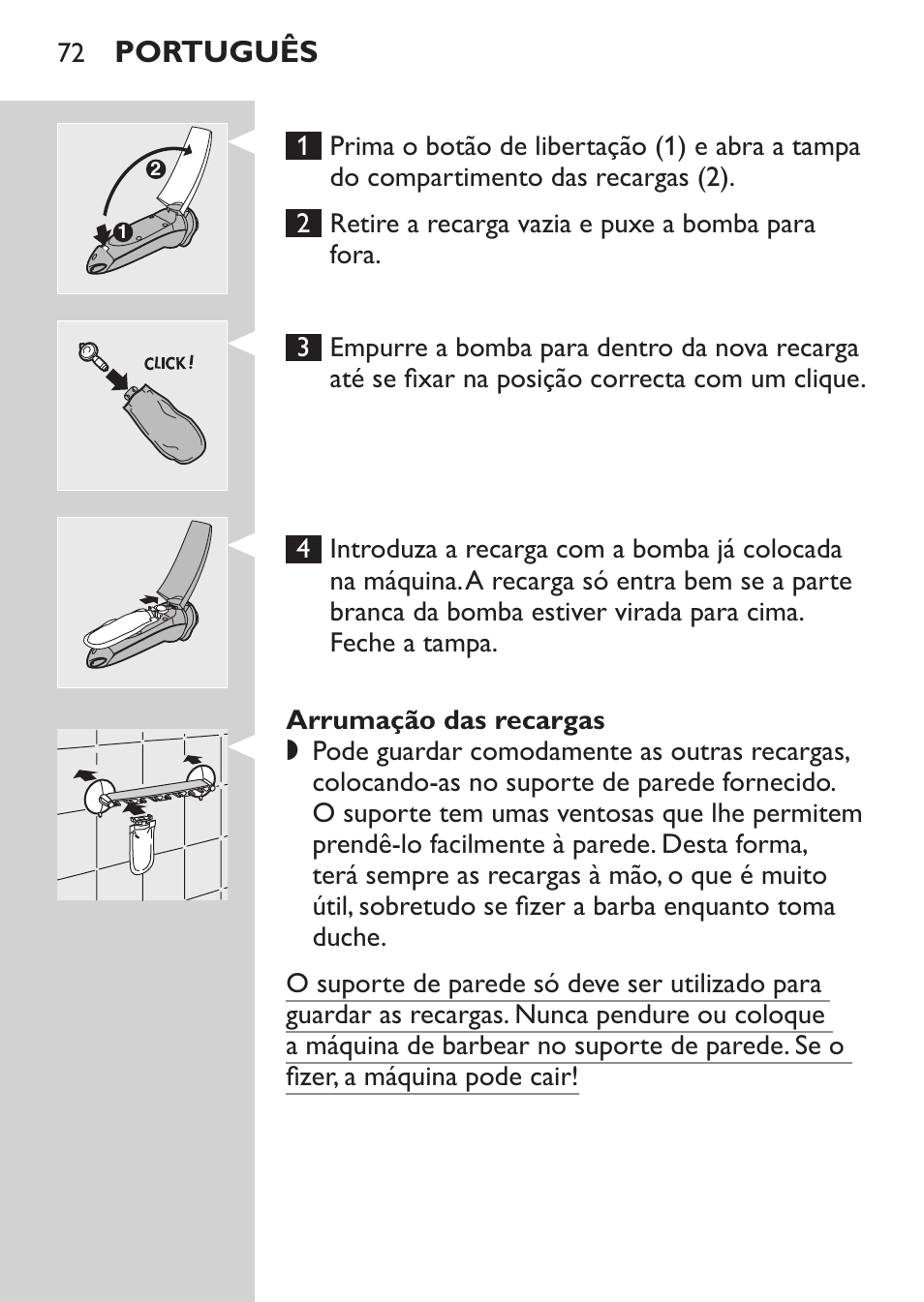 Arrumação das recargas, Português | Philips Afeitadora NIVEA FOR MEN User Manual | Page 70 / 124