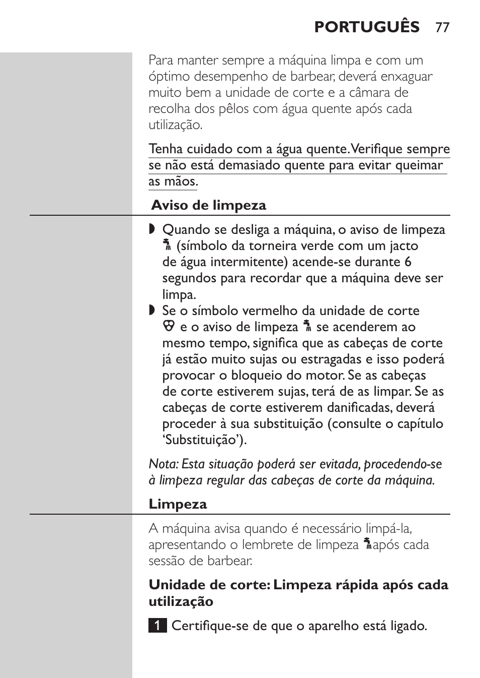 Aviso de limpeza, Limpeza | Philips Afeitadora NIVEA FOR MEN User Manual | Page 75 / 124