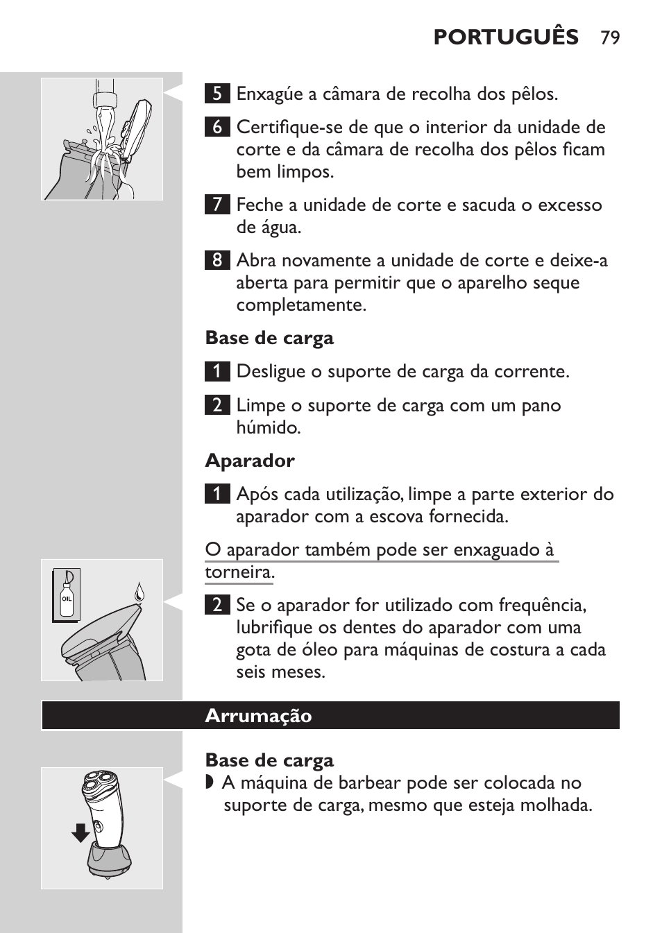 Base de carga, Aparador, Bolsa | Arrumação | Philips Afeitadora NIVEA FOR MEN User Manual | Page 77 / 124