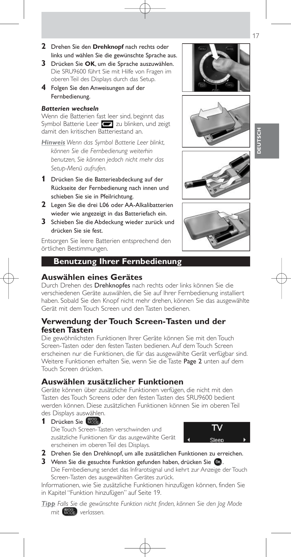 Auswählen zusätzlicher funktionen | Philips Prestigo Mando a distancia universal User Manual | Page 17 / 84