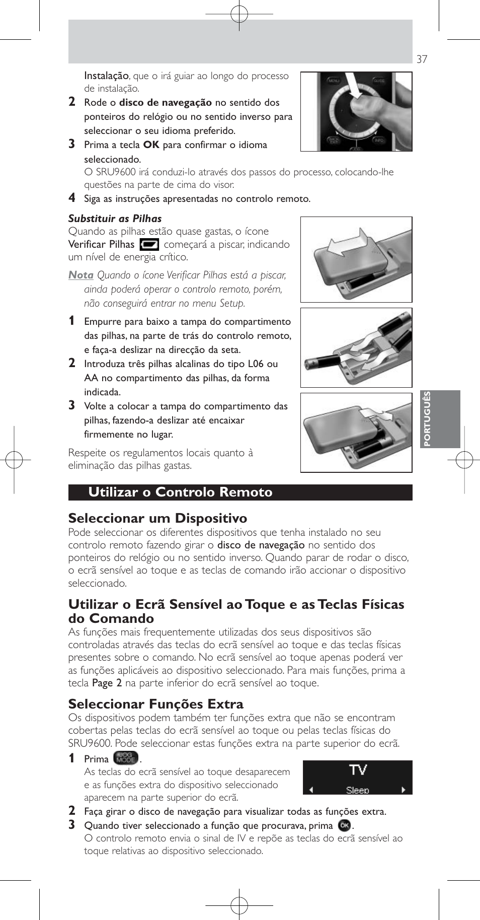 Seleccionar funções extra | Philips Prestigo Mando a distancia universal User Manual | Page 37 / 84