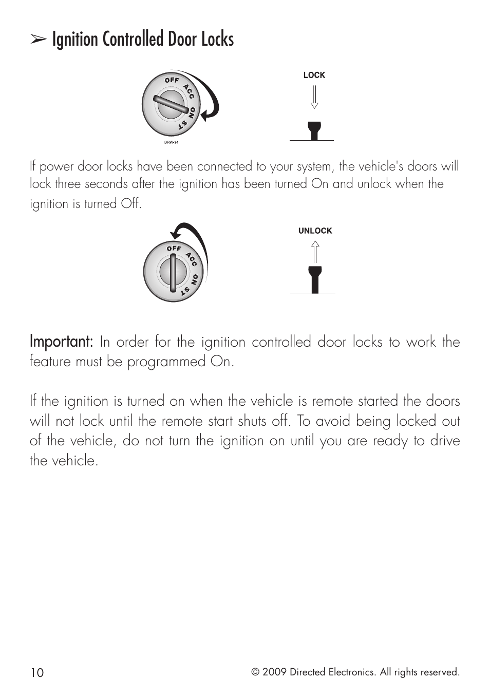 Ignition controlled door locks, Important | Avital 4113 User Manual | Page 10 / 24