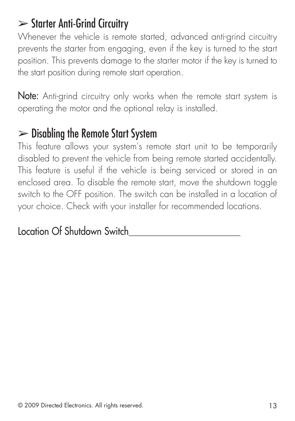Starter anti-grind circuitry, Disabling the remote start system | Avital 4113 User Manual | Page 13 / 24