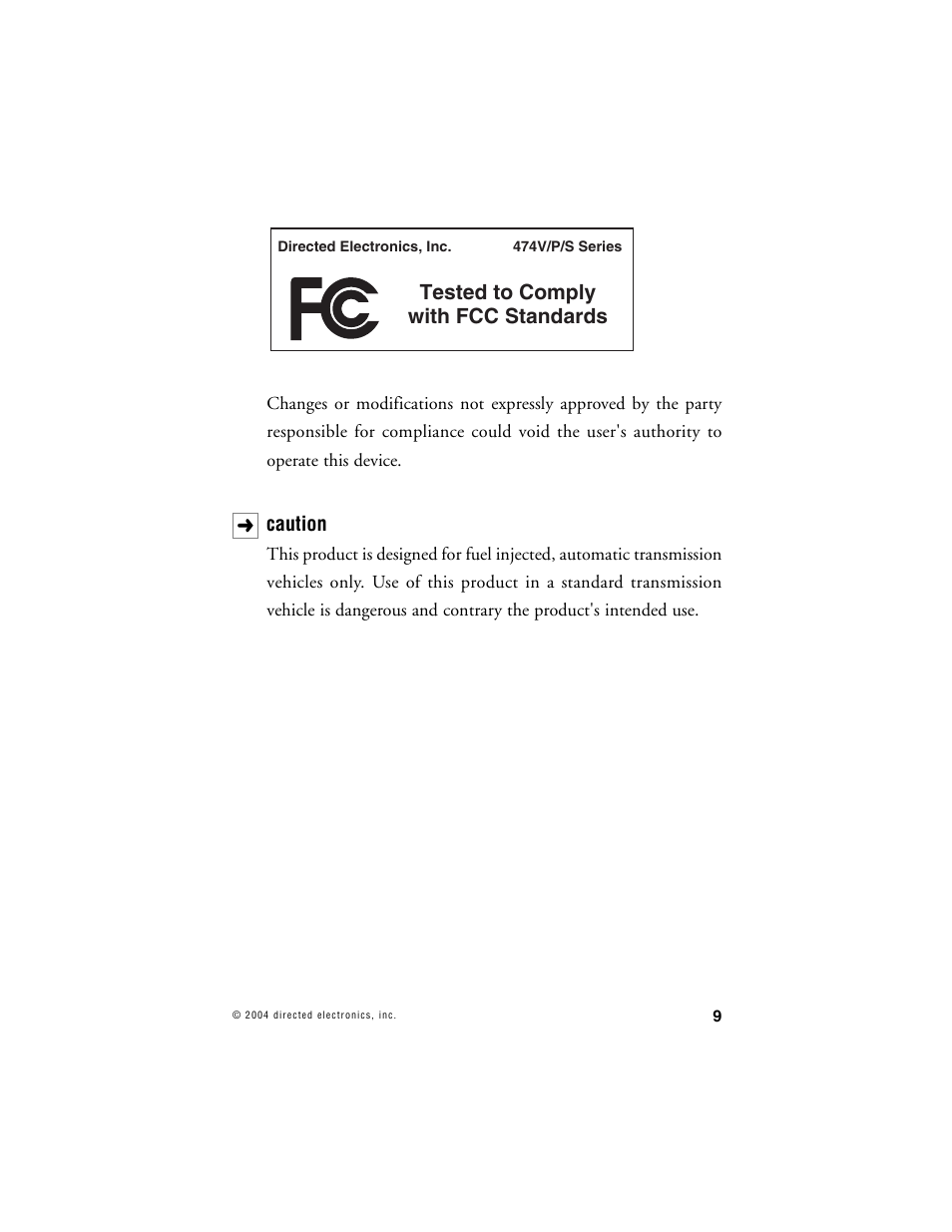 Tested to comply with fcc standards | Avital AVISTART 4400 User Manual | Page 12 / 57