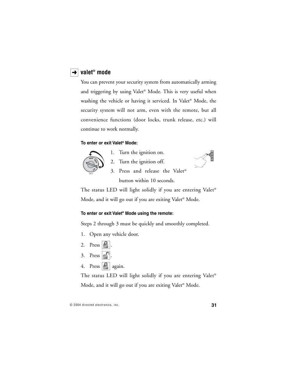 Valet, Mode | Avital AVISTART 4400 User Manual | Page 34 / 57