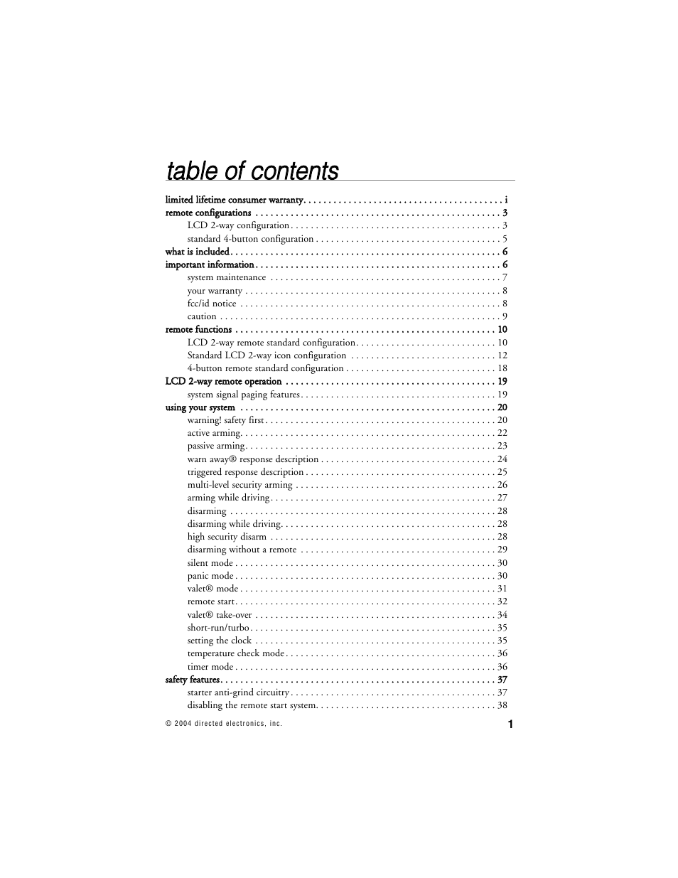 Tta ab blle e o off c co on ntte en nttss | Avital AVISTART 4400 User Manual | Page 4 / 57