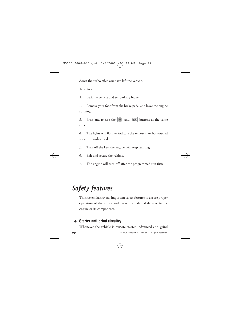 Safety features | Avital G5103 User Manual | Page 25 / 43