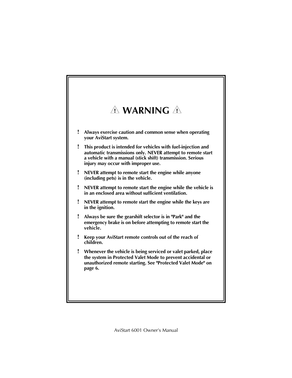 I warning i | Avital AviStart 6001 User Manual | Page 2 / 20