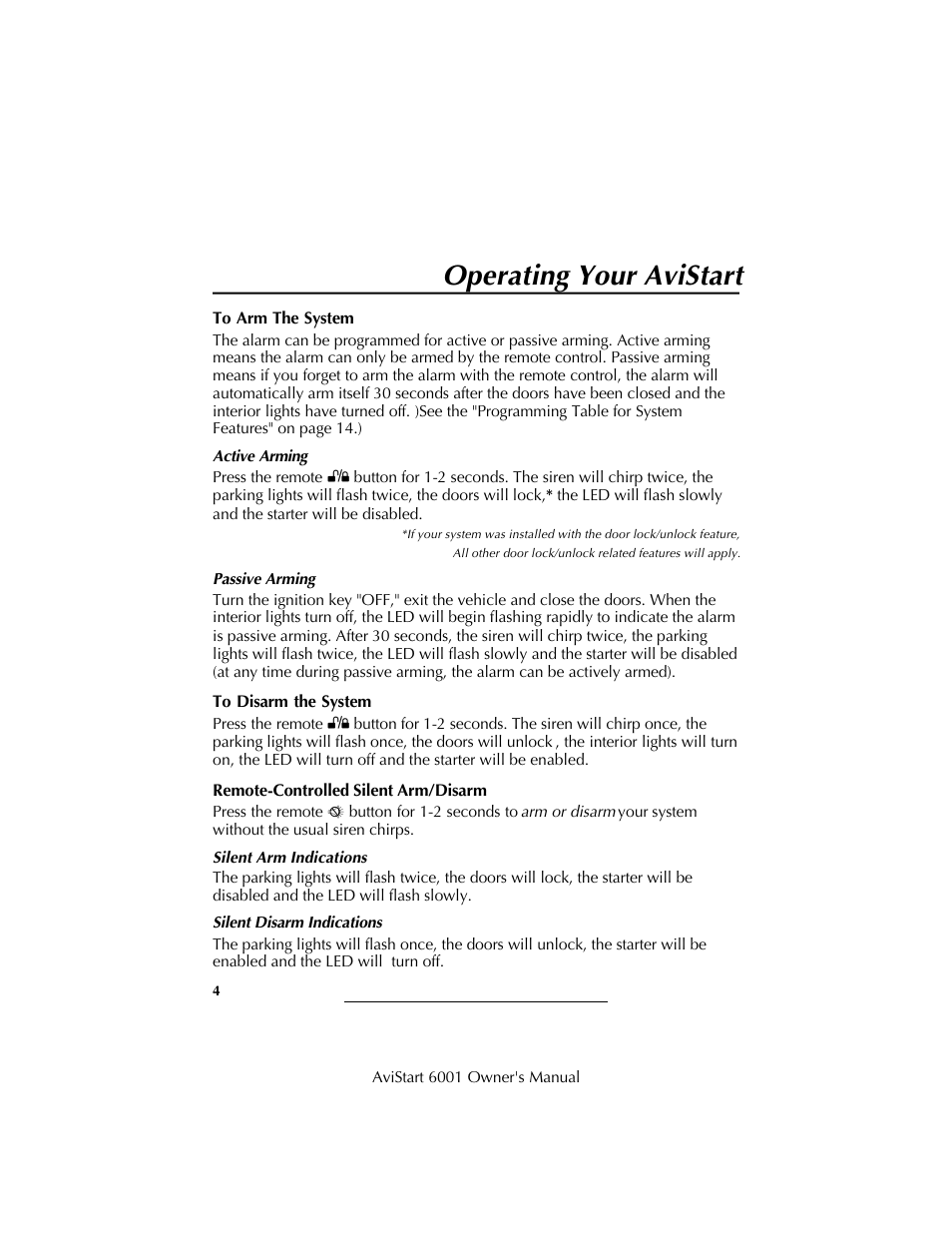 Operating your avistart | Avital AviStart 6001 User Manual | Page 6 / 20