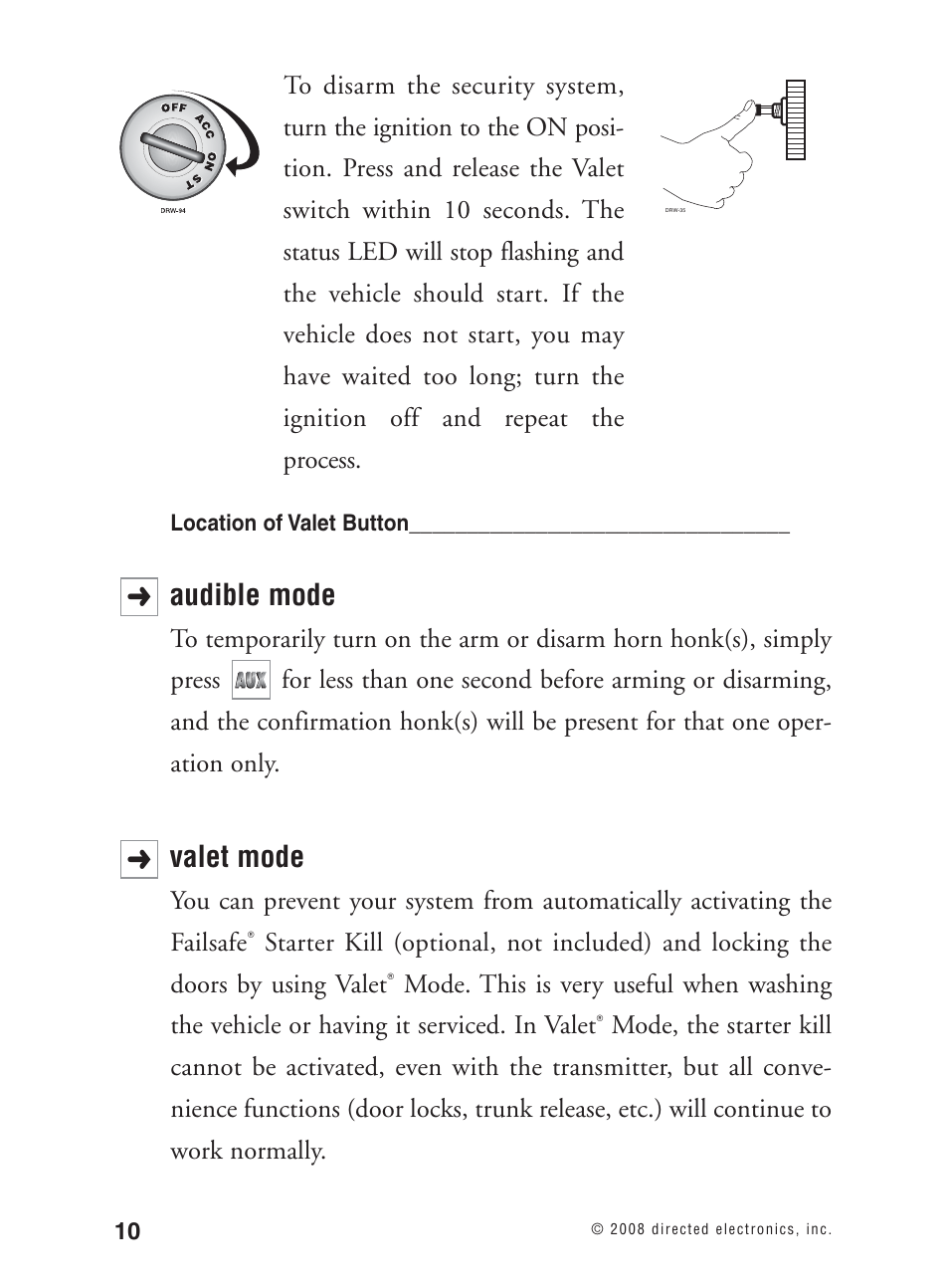 Audible mode, Valet mode | Avital Keyless Entry System. 2101L User Manual | Page 11 / 19