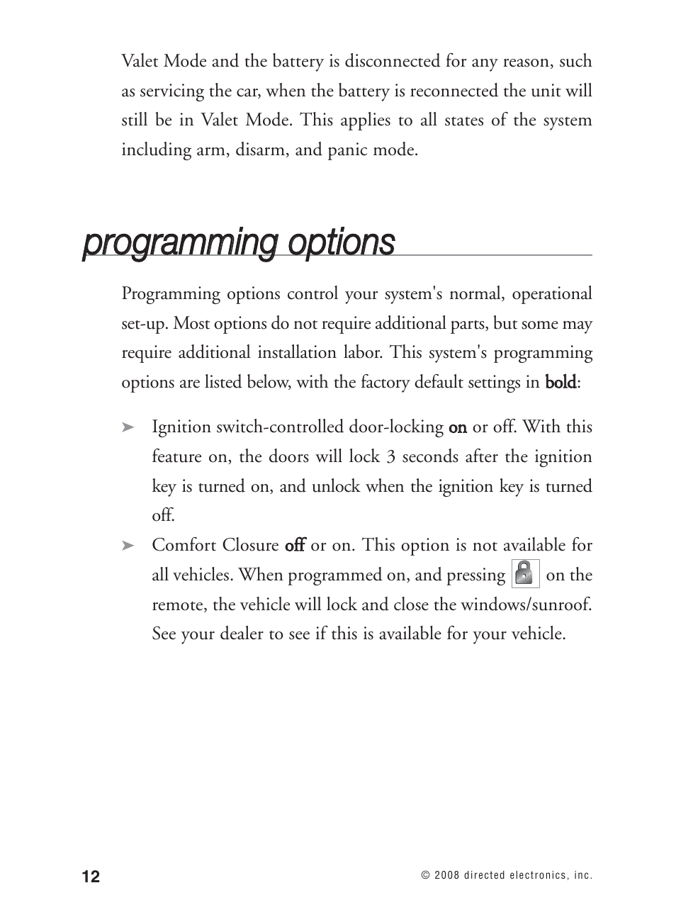 Pprro og grra am mm miin ng g o op pttiio on nss | Avital Keyless Entry System. 2101L User Manual | Page 13 / 19