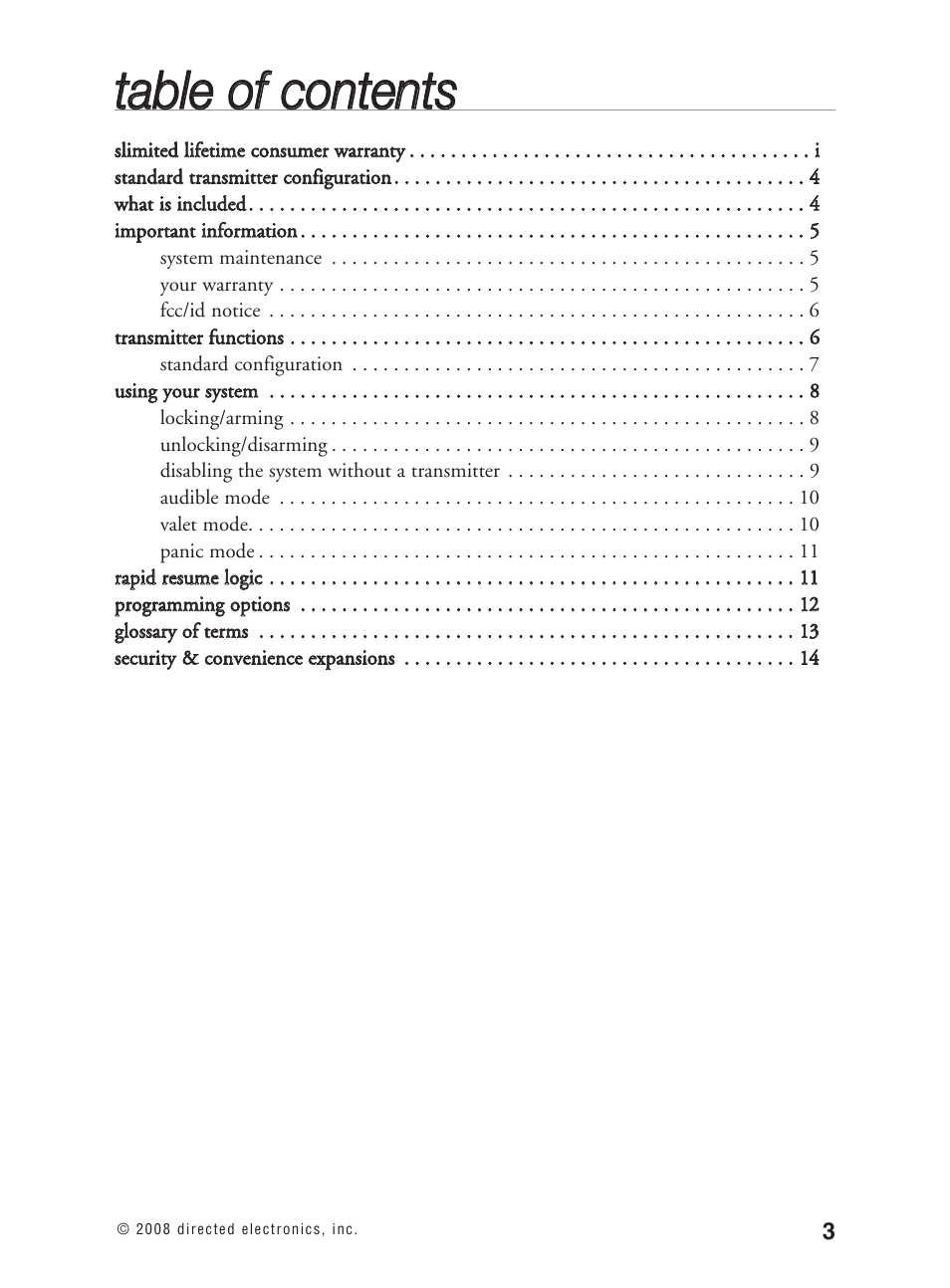 Tta ab blle e o off c co on ntte en nttss | Avital Keyless Entry System. 2101L User Manual | Page 4 / 19