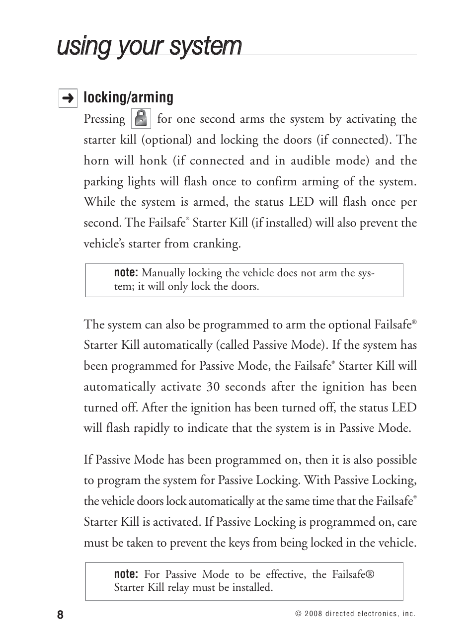 Uussiin ng g yyo ou urr ssyysstte em m | Avital Keyless Entry System. 2101L User Manual | Page 9 / 19