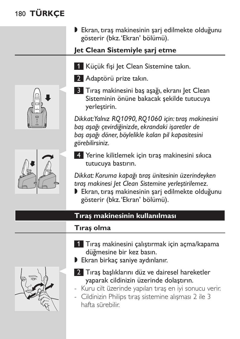 Hızlı şarj, Şarj etme, Power pod ile şarj etme | Philips Afeitadora eléctrica User Manual | Page 178 / 190