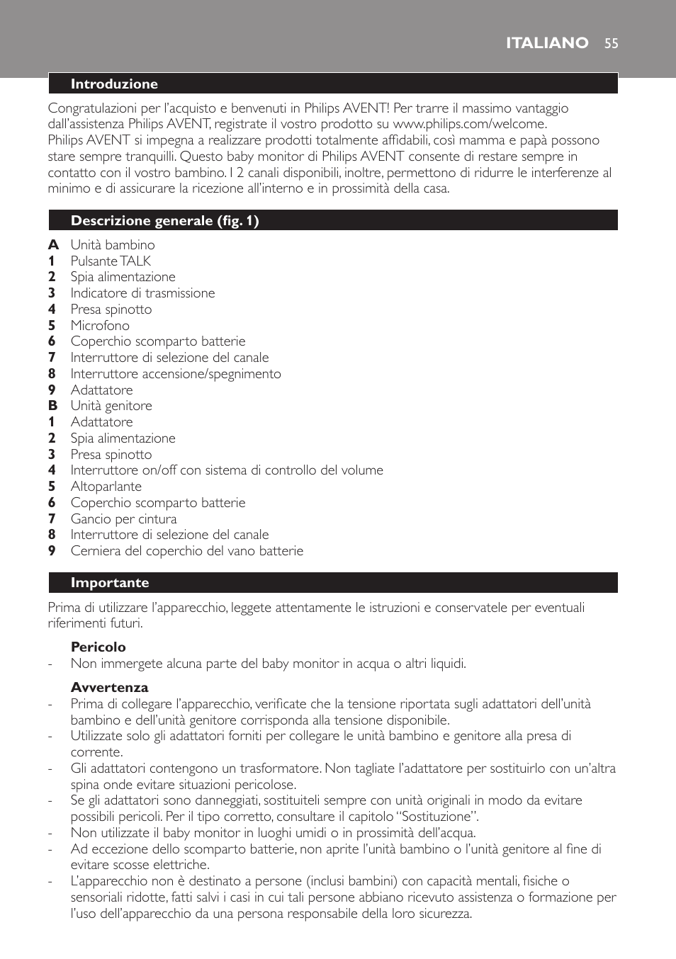 Philips AVENT Vigilabebés analógico User Manual | Page 55 / 96