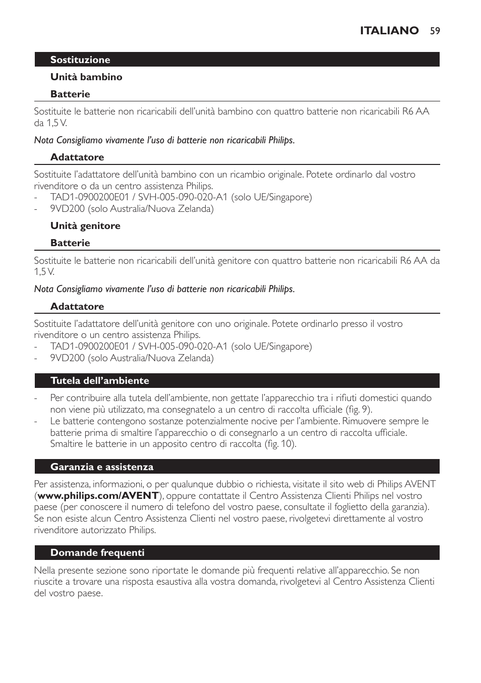 Philips AVENT Vigilabebés analógico User Manual | Page 59 / 96