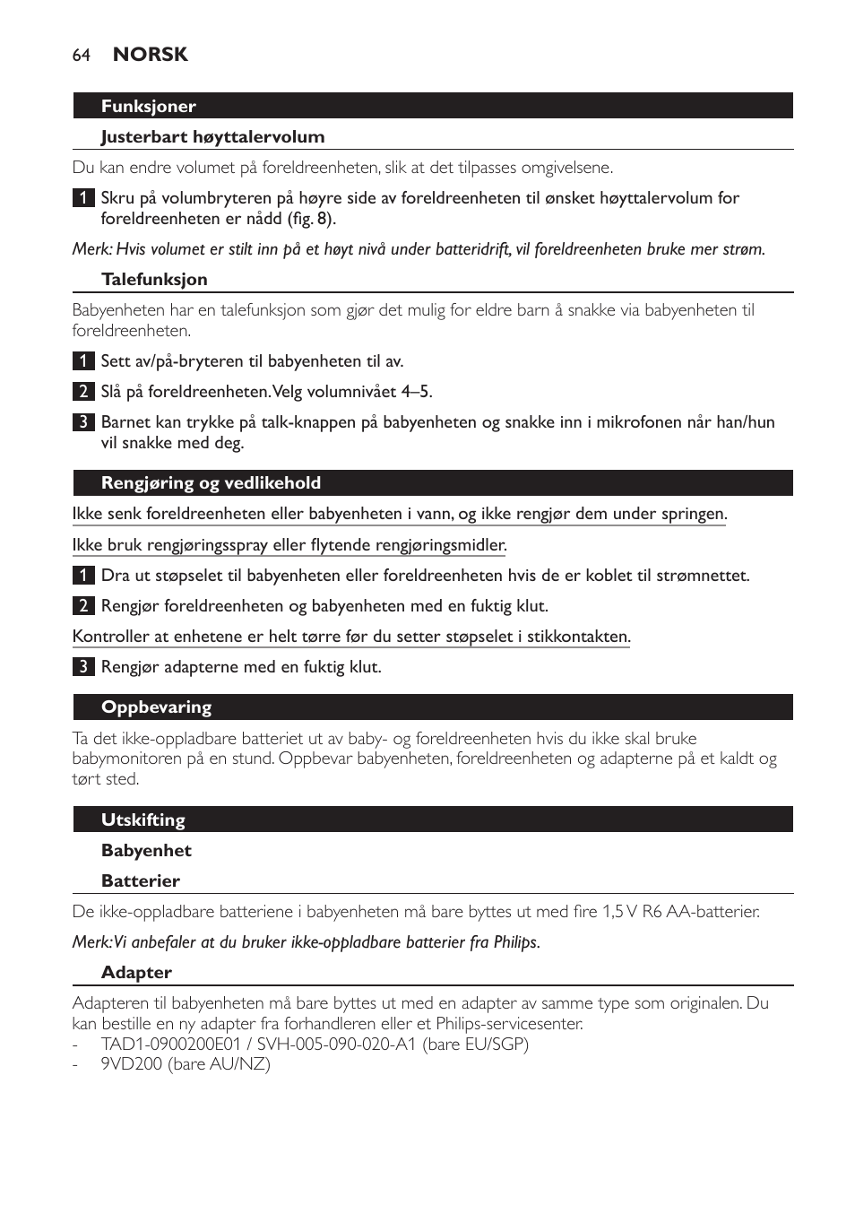 Philips AVENT Vigilabebés analógico User Manual | Page 64 / 96