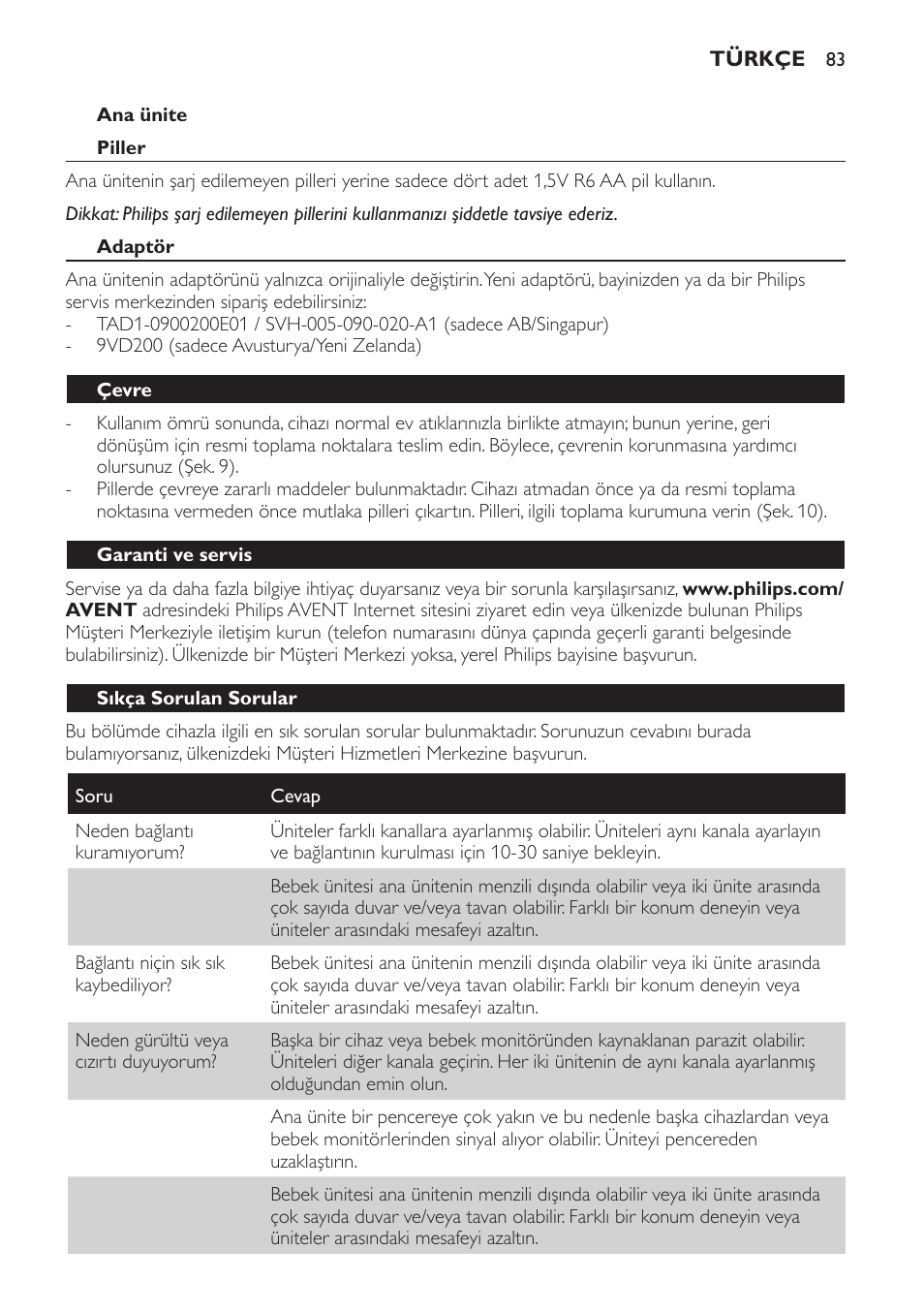 Philips AVENT Vigilabebés analógico User Manual | Page 83 / 96