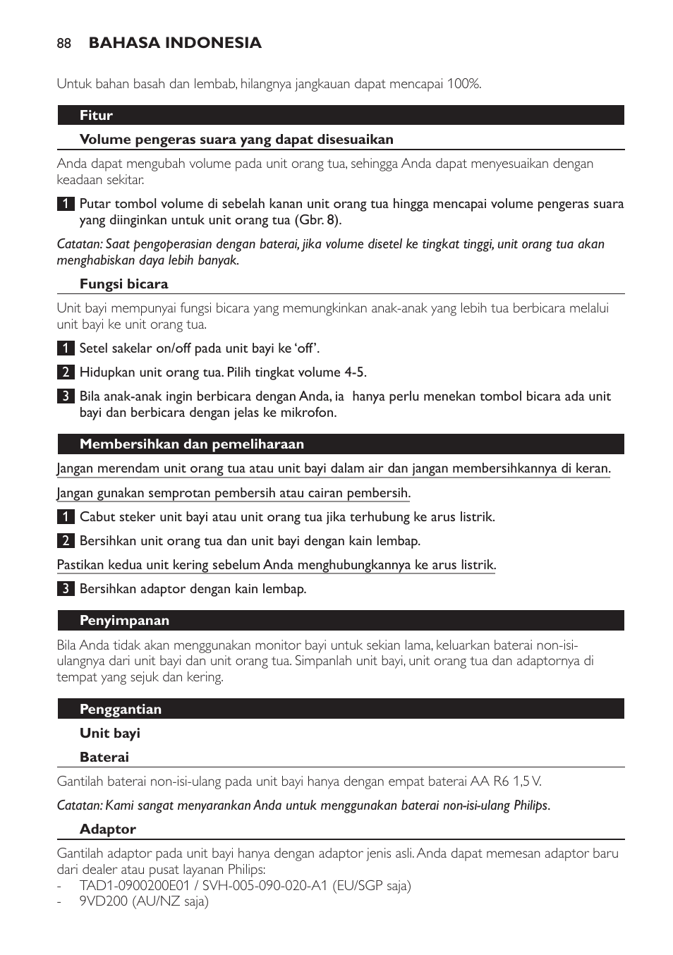 Philips AVENT Vigilabebés analógico User Manual | Page 88 / 96