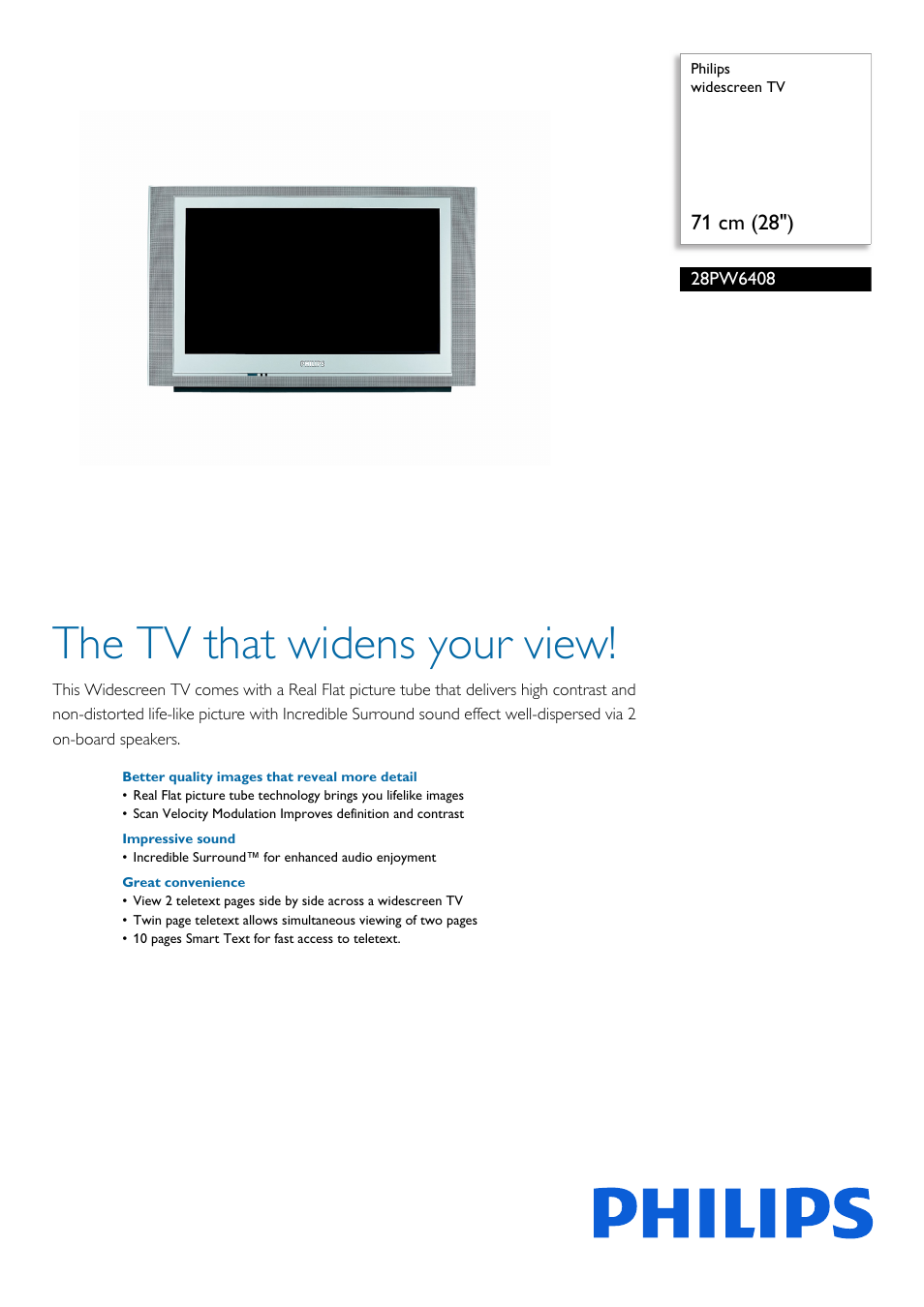 Philips televisor con pantalla panorámica User Manual | 2 pages