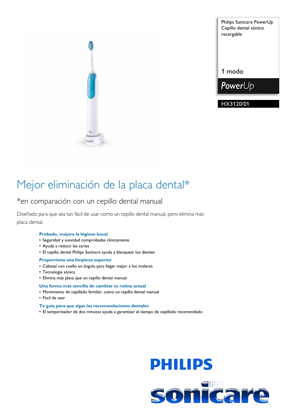 Philips Sonicare PowerUp Cepillo dental sónico recargable User Manual | 2 pages