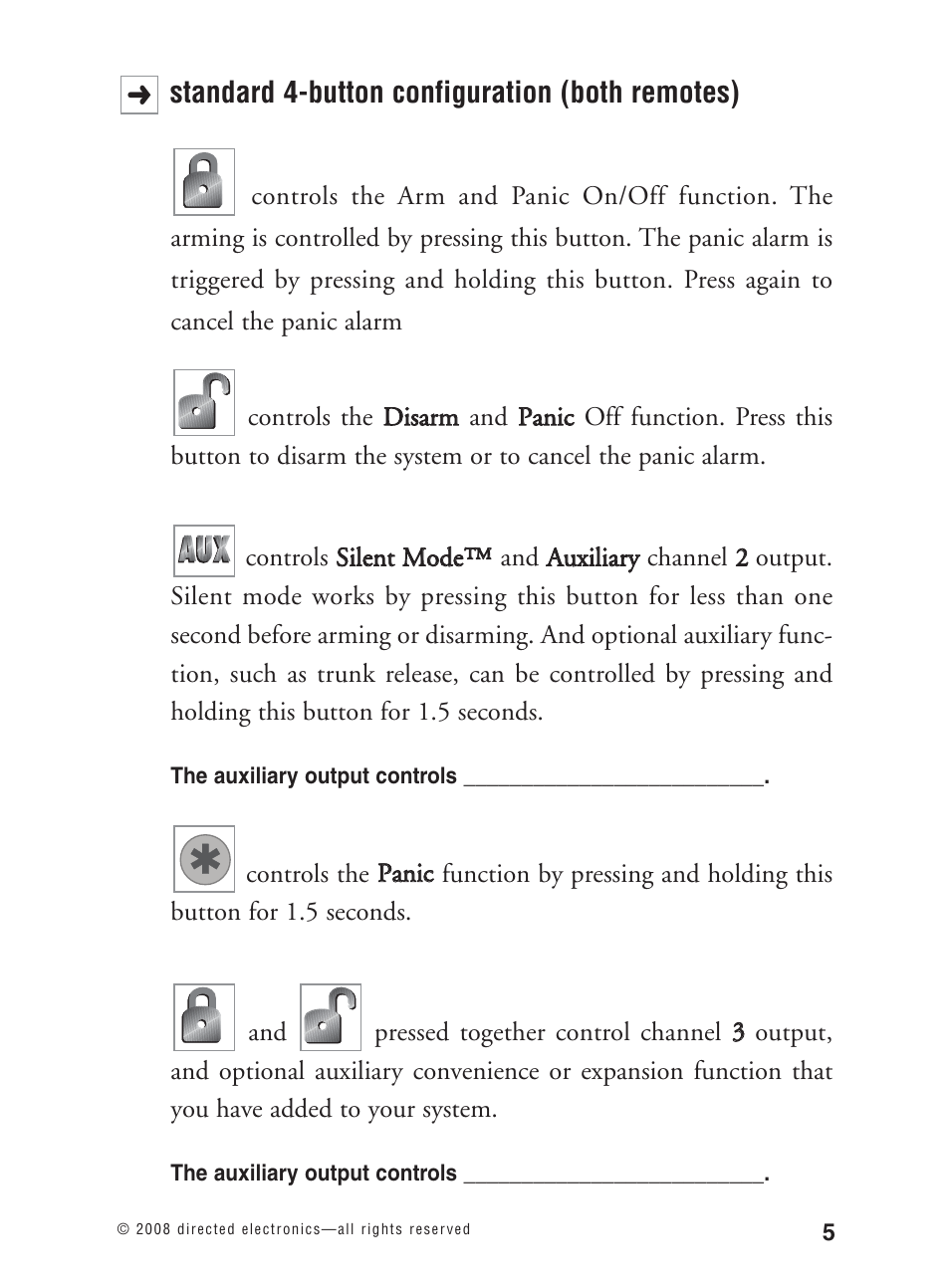 Standard 4-button configuration (both remotes) | Avital 3300L User Manual | Page 10 / 41