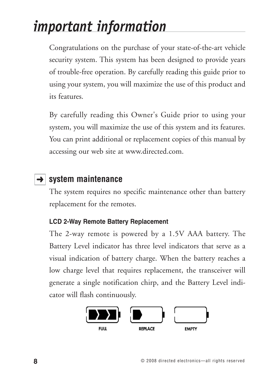 Important information | Avital 3300L User Manual | Page 13 / 41