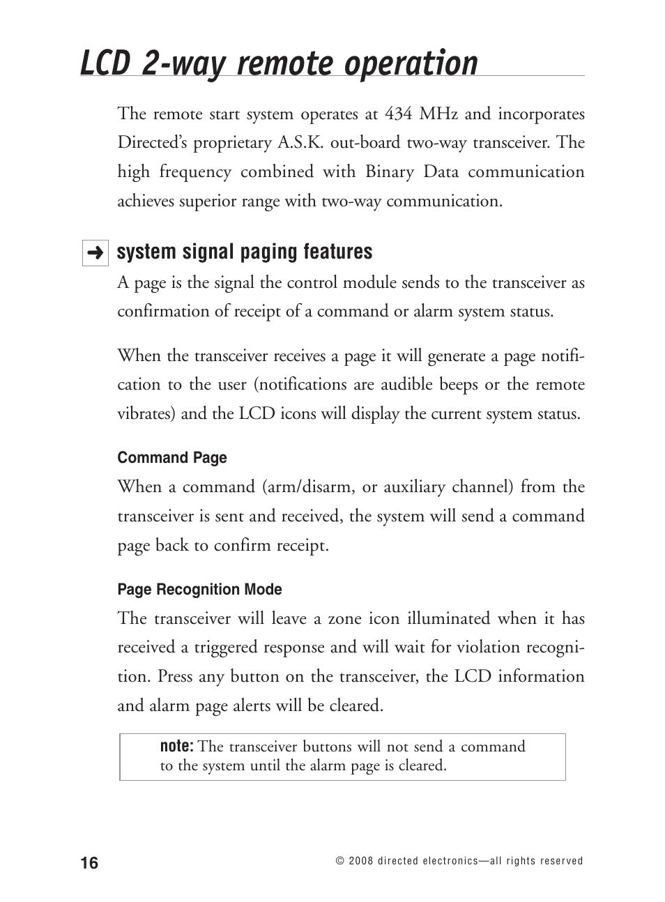 Lcd 2-way remote operation | Avital 3300L User Manual | Page 21 / 41