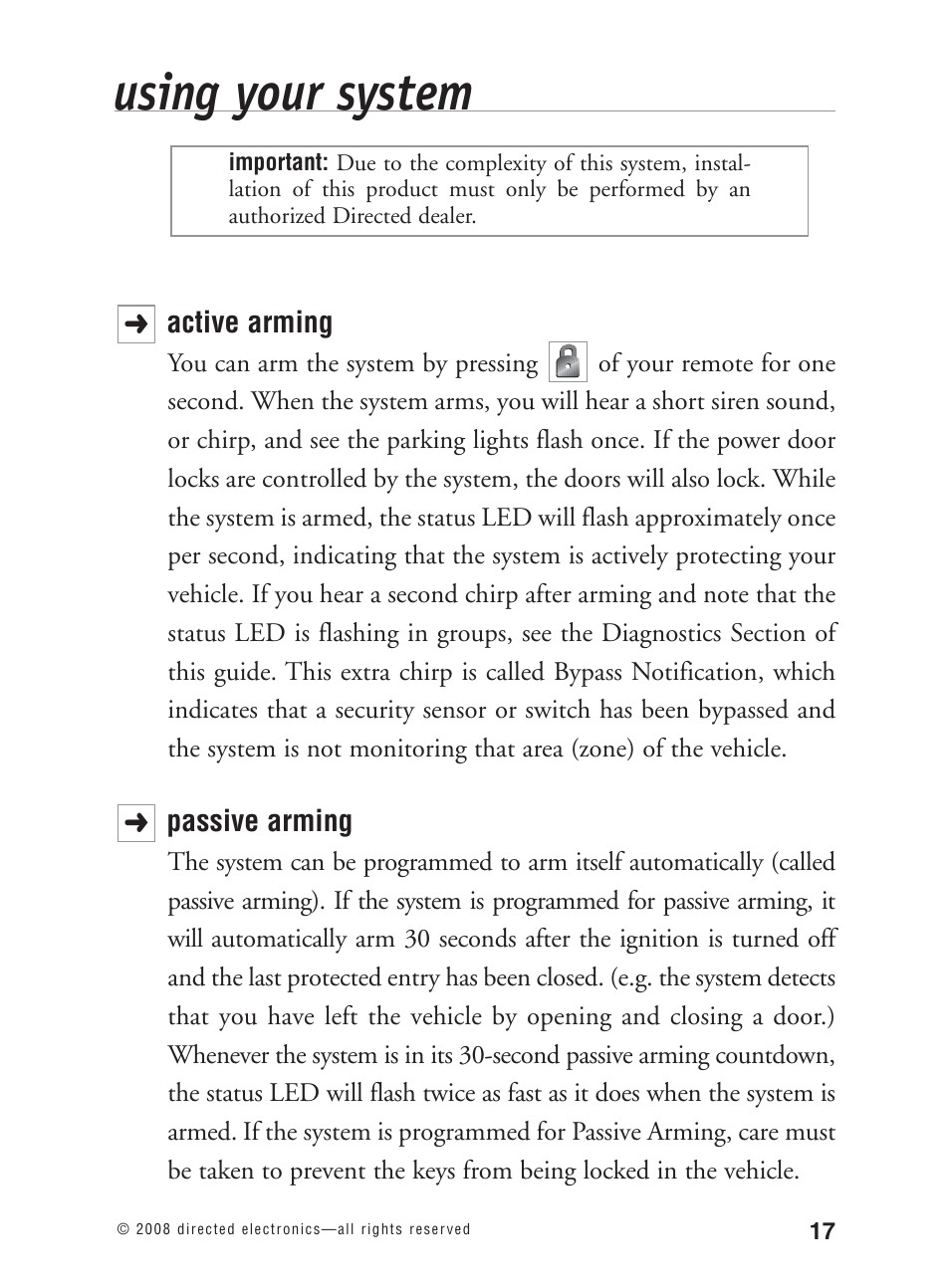 Using your system | Avital 3300L User Manual | Page 22 / 41