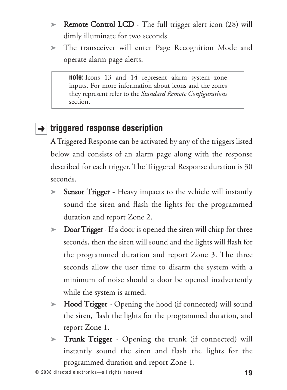 Triggered response description | Avital 3300L User Manual | Page 24 / 41