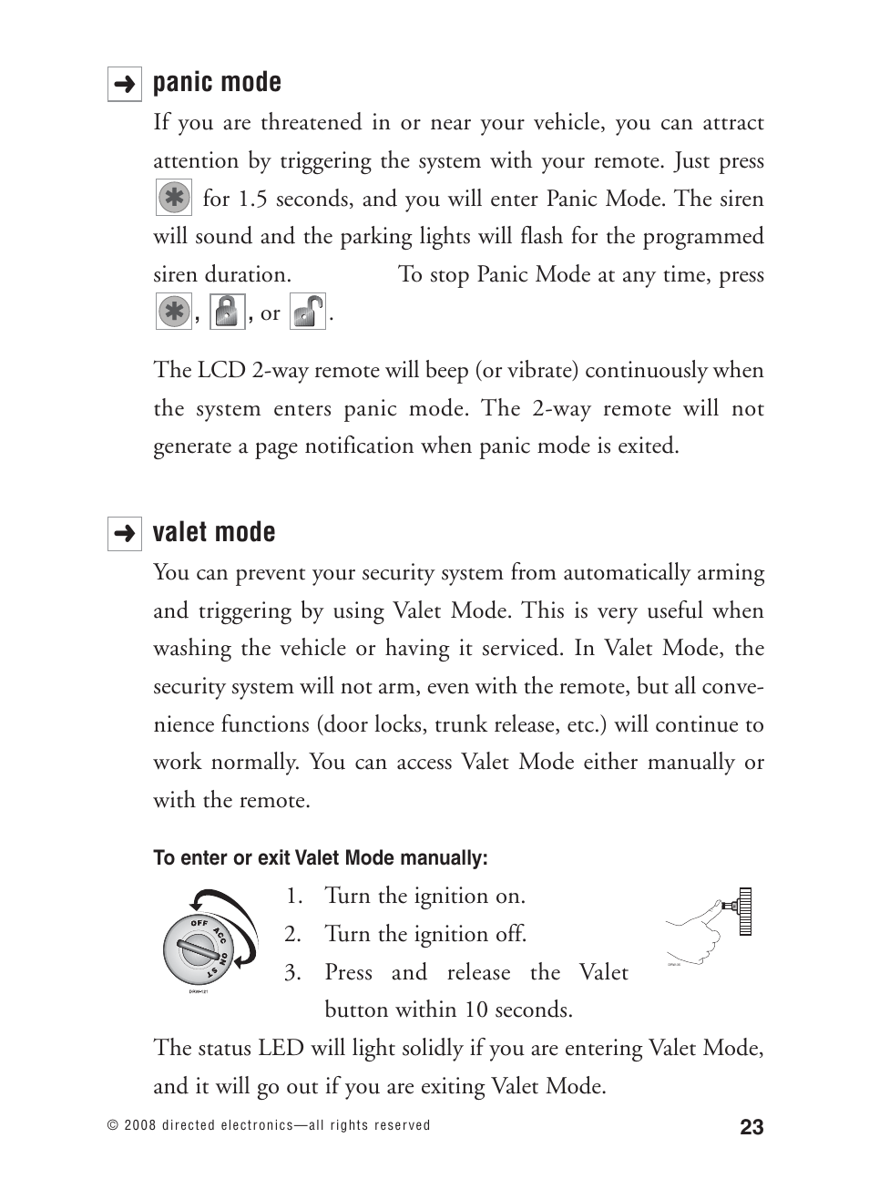 Panic mode, Valet mode | Avital 3300L User Manual | Page 28 / 41