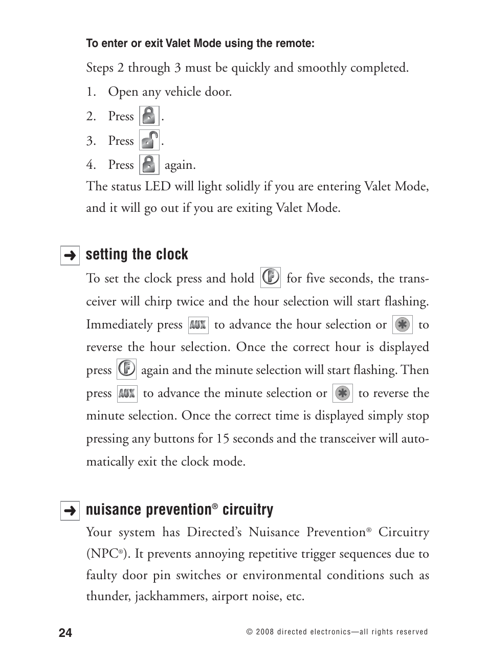 Setting the clock, Nuisance prevention, Circuitry | Avital 3300L User Manual | Page 29 / 41