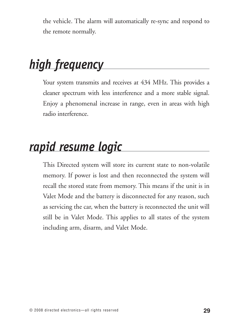 High frequency, Rapid resume logic | Avital 3300L User Manual | Page 34 / 41