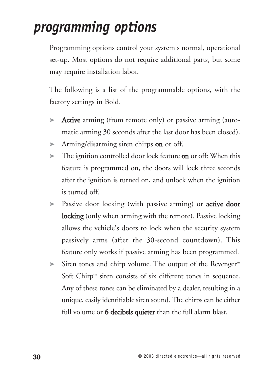 Programming options | Avital 3300L User Manual | Page 35 / 41