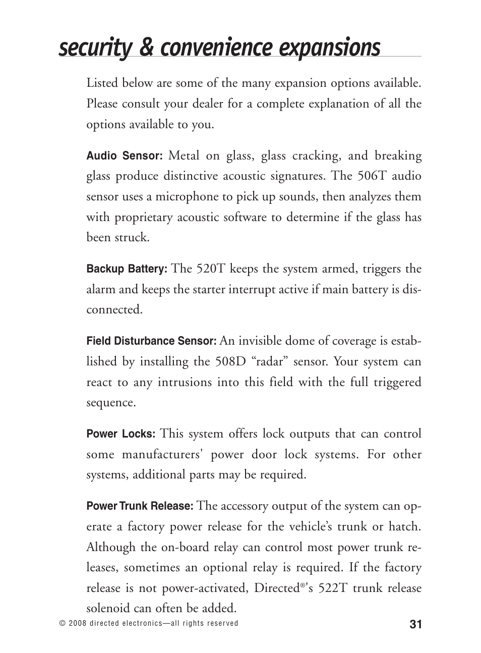 Security & convenience expansions | Avital 3300L User Manual | Page 36 / 41