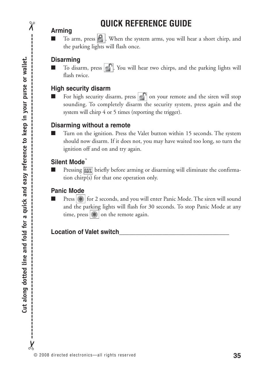 Quick reference guide | Avital 3300L User Manual | Page 40 / 41