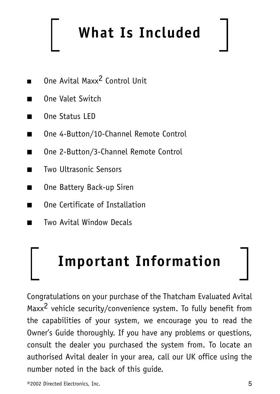 What is included, Important information | Avital MAXX2 User Manual | Page 5 / 34