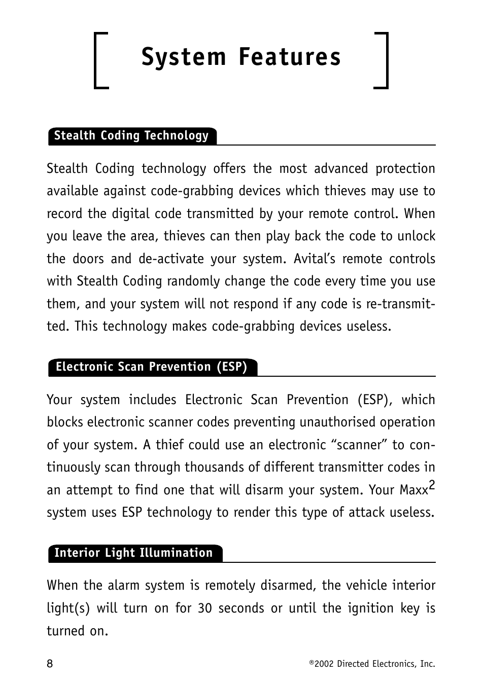 System features | Avital MAXX2 User Manual | Page 8 / 34