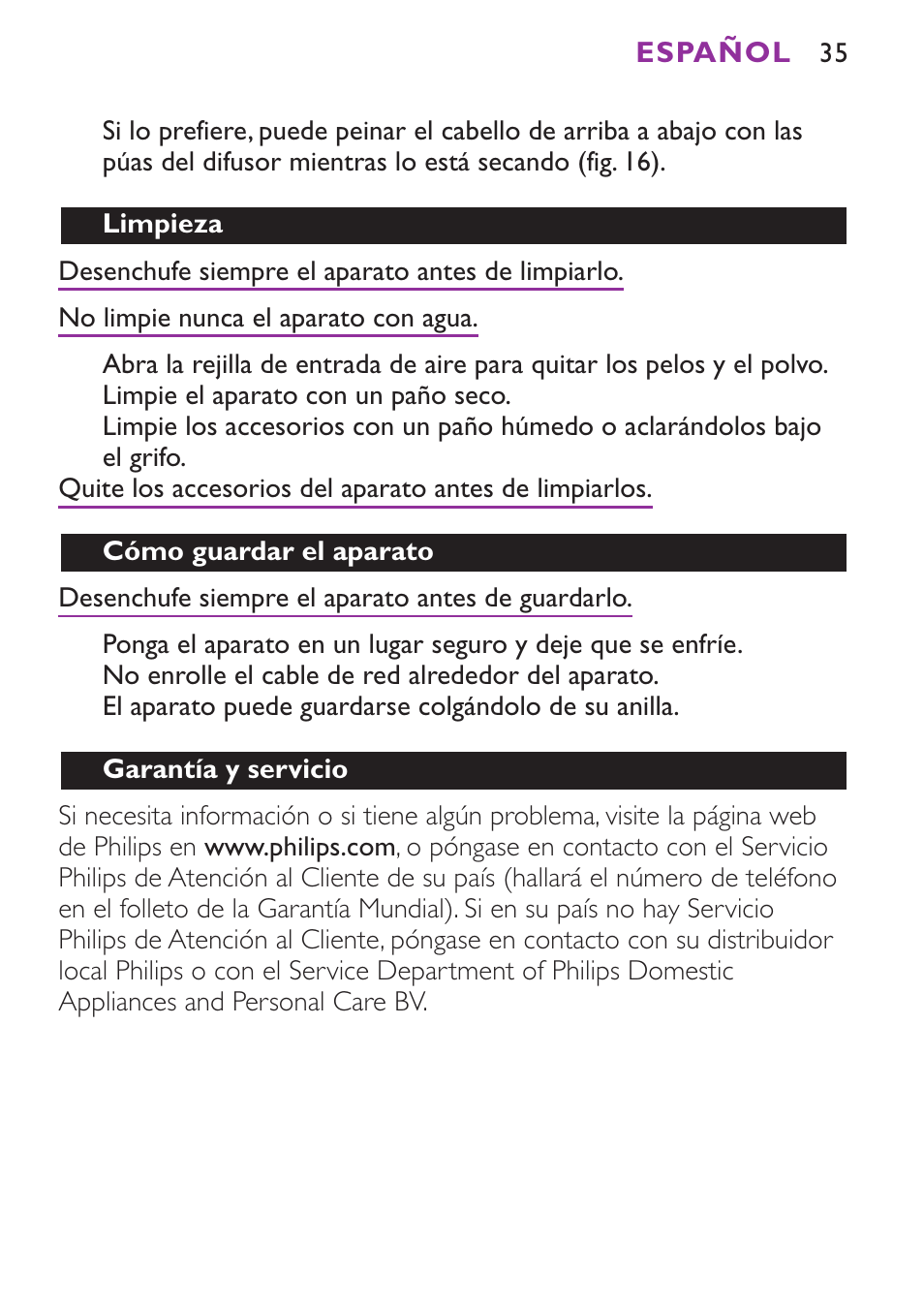 Philips Secador User Manual | Page 35 / 88