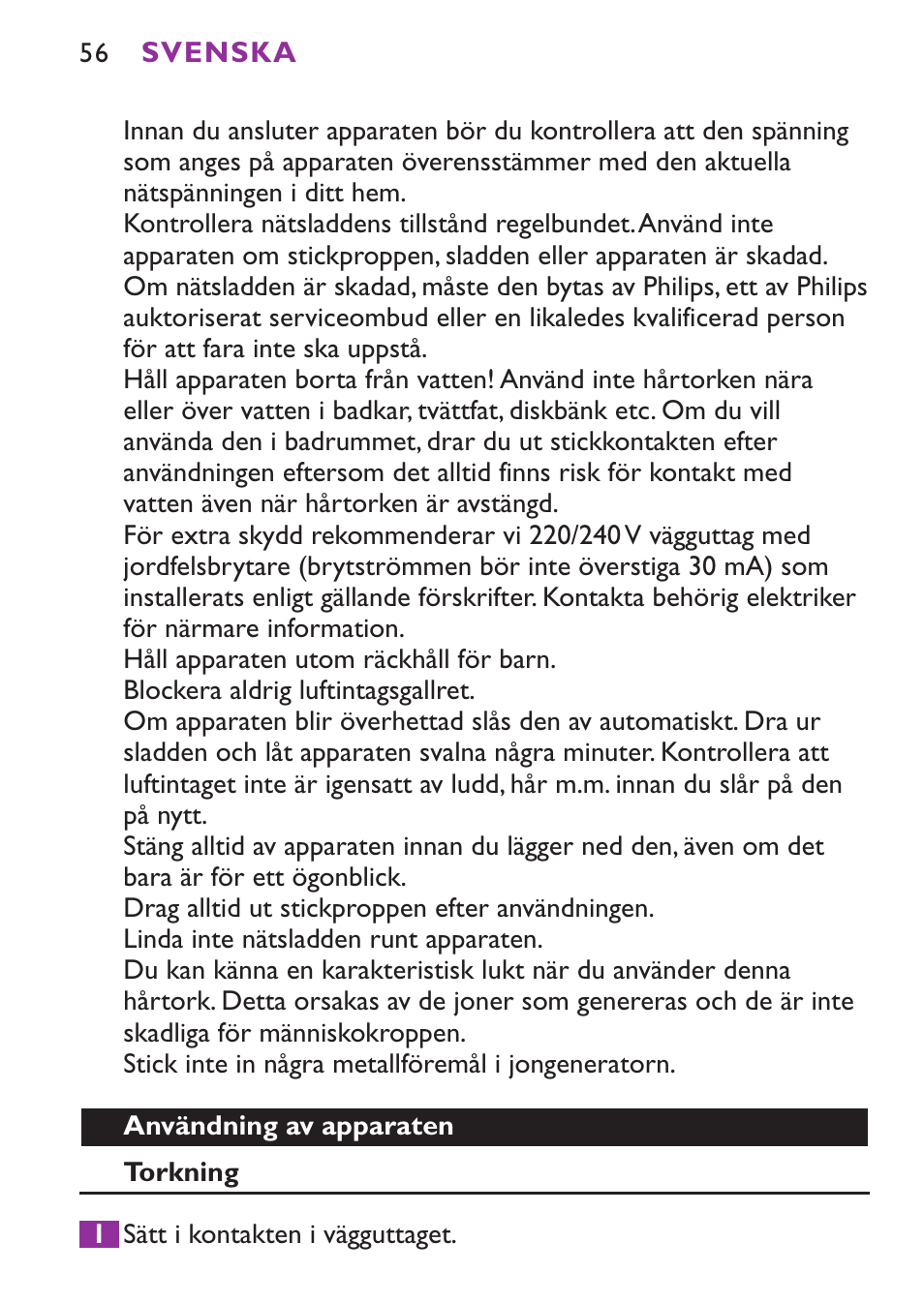 Philips Secador User Manual | Page 56 / 88